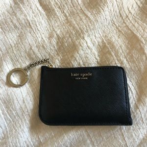Black Leather Kate Spade Card Wallet Keychain